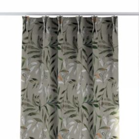 Zasłona na haczykach flex podwójnych Dekoria 140x260 cm zielone gałązki na szarym tle 1 szt.