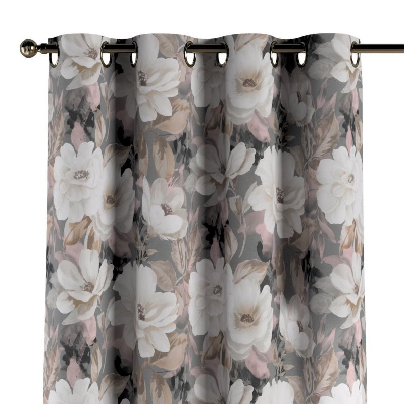 Zasłona na kółkach Dekoria 130x245 cm Gardenia kremowe i różowe kwiaty na szarym tle 1 szt.