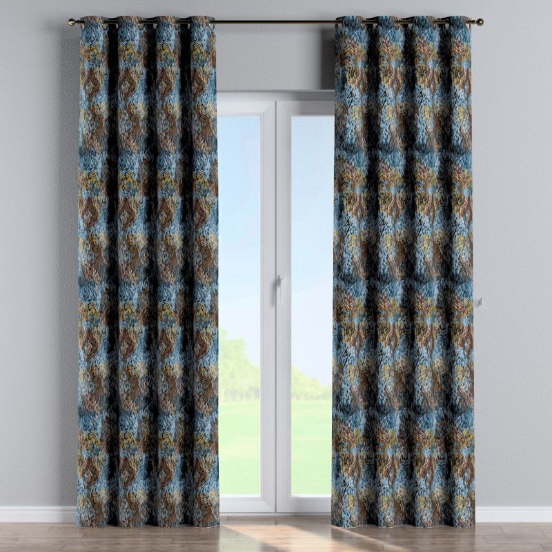 Zasłona na kółkach Dekoria 130x245 cm Intenso Premium abstrakcyjny niebiesko-pomarańczowy wzór 1 szt.