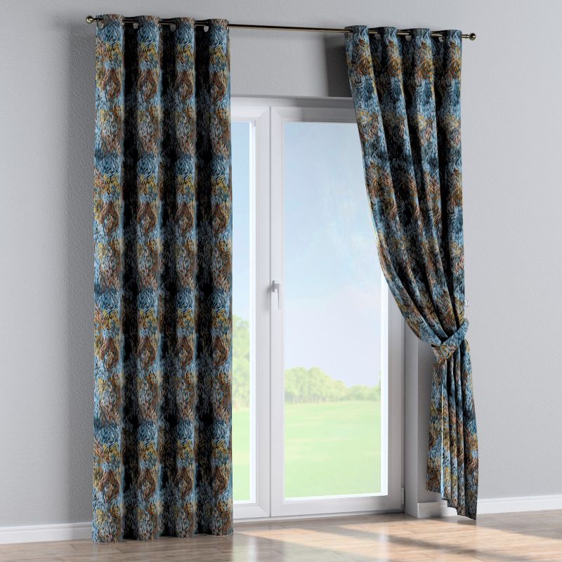 Zasłona na kółkach Dekoria 130x245 cm Intenso Premium abstrakcyjny niebiesko-pomarańczowy wzór 1 szt.