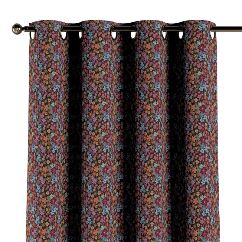 Zasłona na kółkach Dekoria 130x245 cm Intenso Premium kolorowe kwiaty na czarnym tle 1 szt.