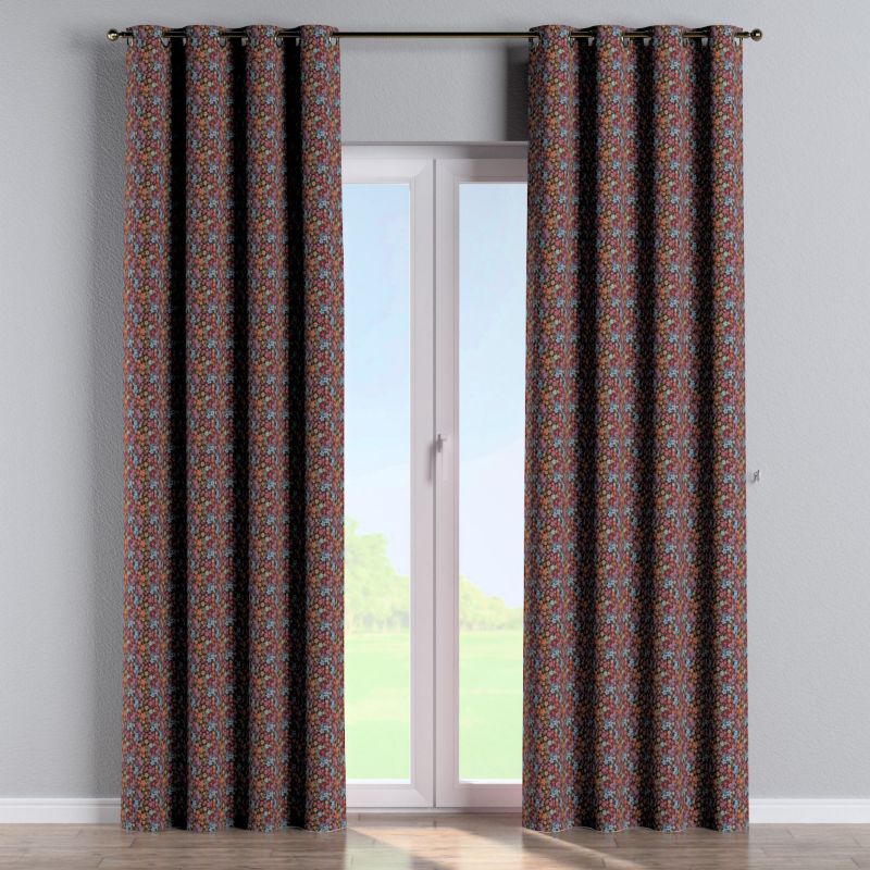 Zasłona na kółkach Dekoria 130x245 cm Intenso Premium kolorowe kwiaty na czarnym tle 1 szt.