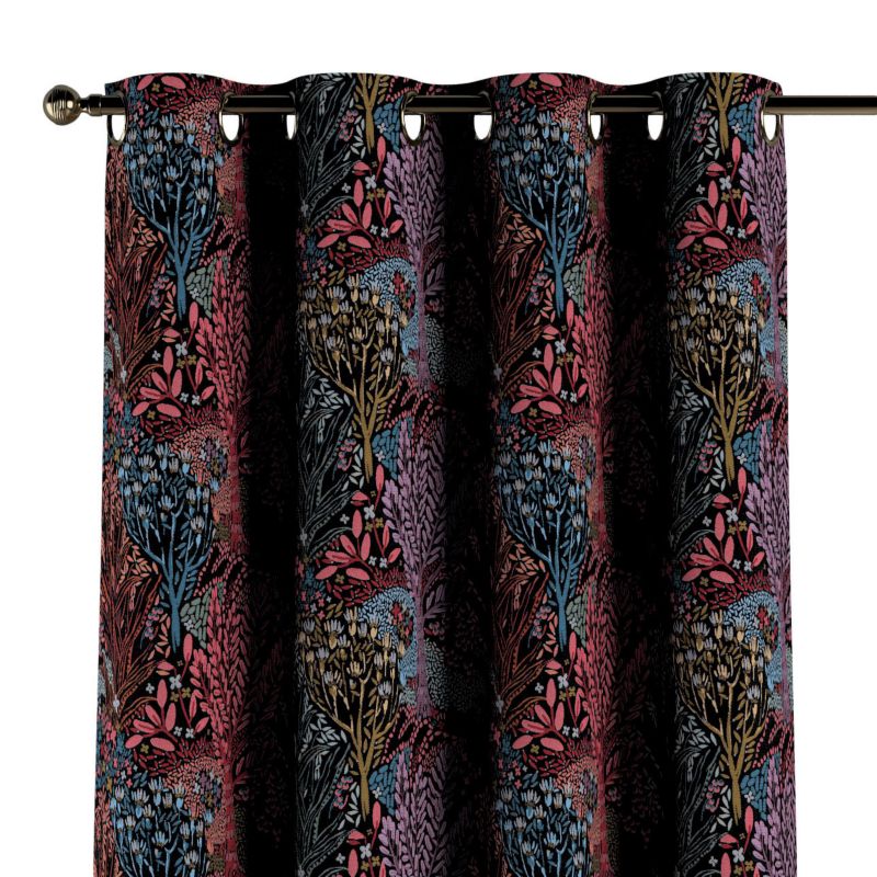 Zasłona na kółkach Dekoria 130x245 cm Intenso Premium kolorowe rośliny na czarnym tle 1 szt.
