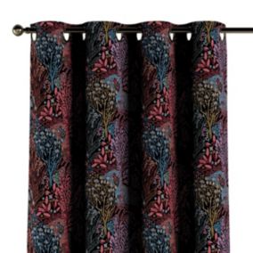 Zasłona na kółkach Dekoria 130x245 cm Intenso Premium kolorowe rośliny na czarnym tle 1 szt.