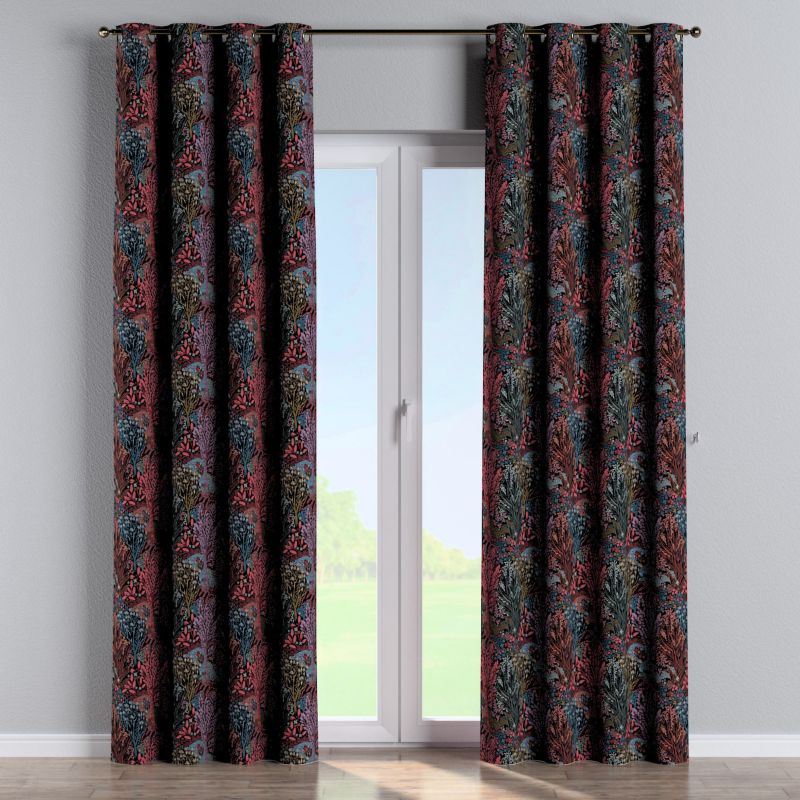 Zasłona na kółkach Dekoria 130x245 cm Intenso Premium kolorowe rośliny na czarnym tle 1 szt.