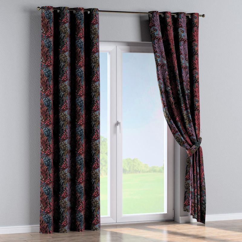 Zasłona na kółkach Dekoria 130x245 cm Intenso Premium kolorowe rośliny na czarnym tle 1 szt.