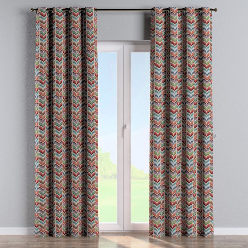 Zasłona na kółkach Dekoria 130x245 cm Intenso Premium różowo-niebieski motyw roślinny 1 szt.