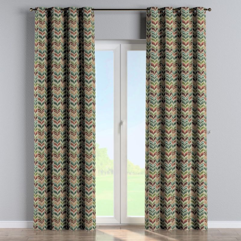 Zasłona na kółkach Dekoria 130x245 cm Intenso Premium zielono-beżowy motyw roślinny 1 szt.