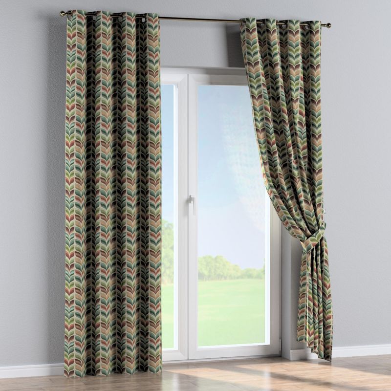 Zasłona na kółkach Dekoria 130x245 cm Intenso Premium zielono-beżowy motyw roślinny 1 szt.