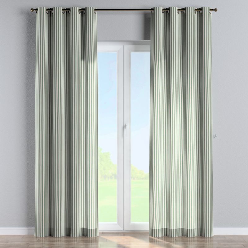 Zasłona na kółkach Dekoria 130x245 cm Quadro 1,5 cm zielono-białe pasy 1 szt.