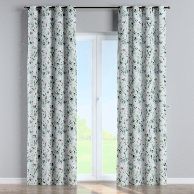 Zasłona na kółkach Dekoria 130x260 cm Flowers magnolie na miętowym tle 1 szt.