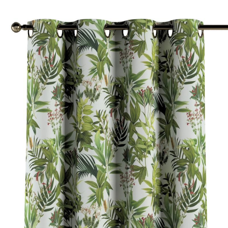 Zasłona na kółkach Dekoria 130x260 cm Flowers zielono-czerwona roślinność na białym tle 1 szt.