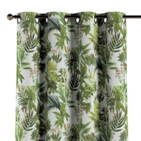 Zasłona na kółkach Dekoria 130x260 cm Flowers zielono-czerwona roślinność na białym tle 1 szt.