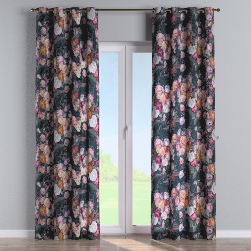 Zasłona na kółkach Dekoria 130x260 cm Gardenia wielobarwne kwiaty na ciemnym tle 1 szt.