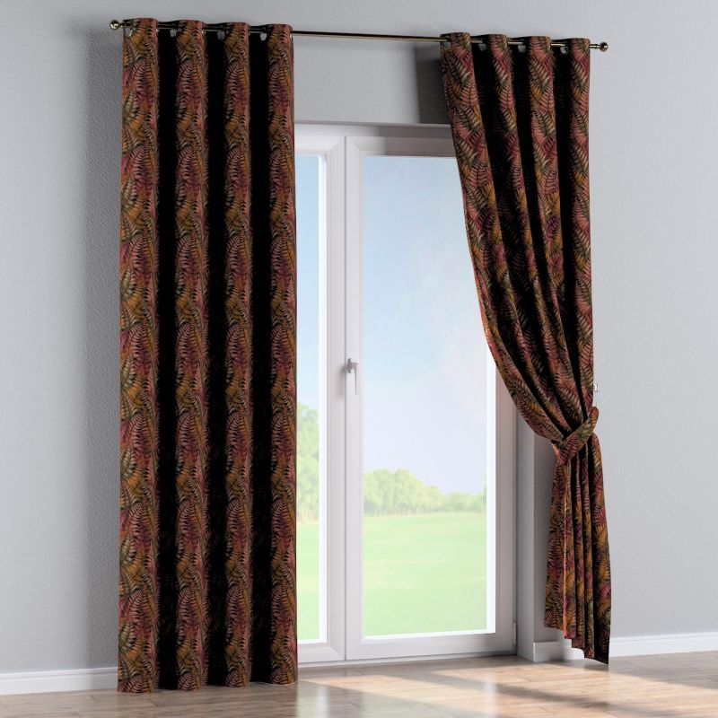 Zasłona na kółkach Dekoria 130x260 cm Intenso Premium bordowo-złote liście paproci 1 szt.