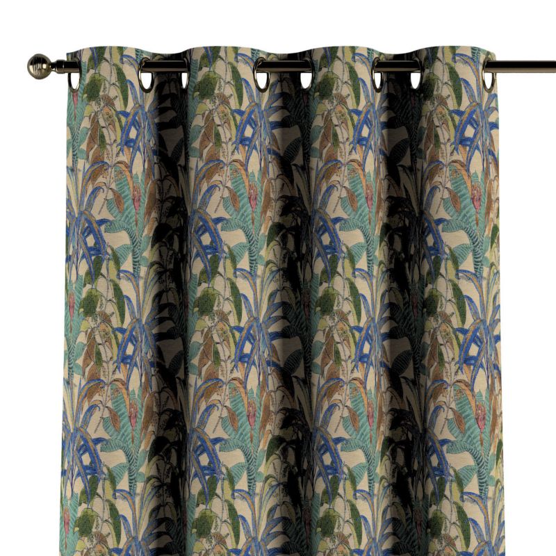 Zasłona na kółkach Dekoria 130x260 cm Intenso Premium zielono-niebieskie motywy roślinne 1 szt.