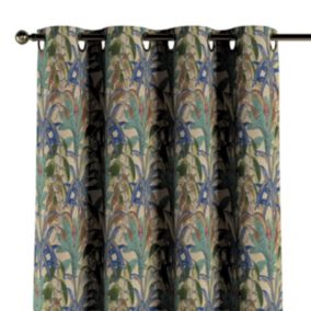 Zasłona na kółkach Dekoria 130x260 cm Intenso Premium zielono-niebieskie motywy roślinne 1 szt.