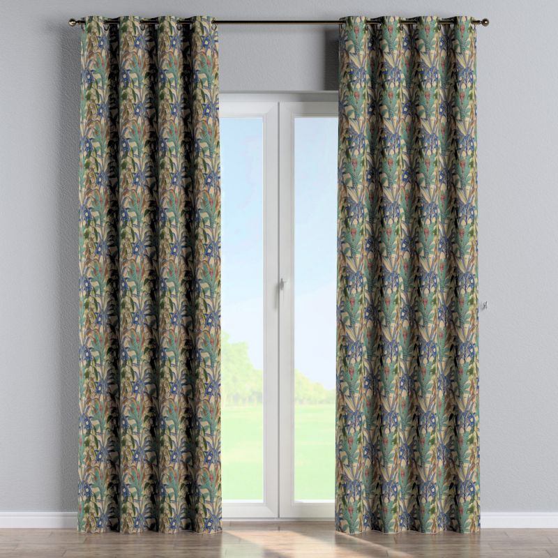 Zasłona na kółkach Dekoria 130x260 cm Intenso Premium zielono-niebieskie motywy roślinne 1 szt.