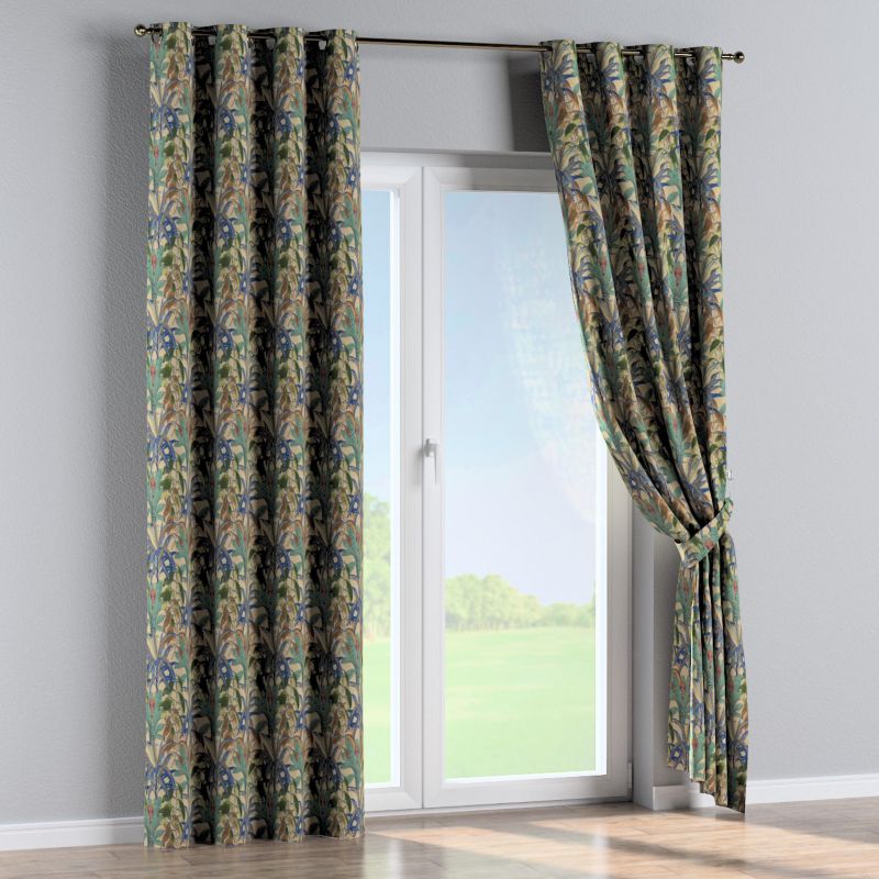 Zasłona na kółkach Dekoria 130x260 cm Intenso Premium zielono-niebieskie motywy roślinne 1 szt.