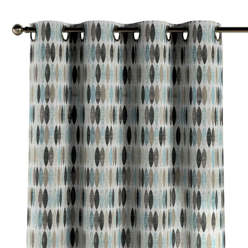 Zasłona na kółkach Dekoria 130x260 cm Modern wzory w odcieniach błękitu beżu i czarnego na jasnym tle 1 szt.