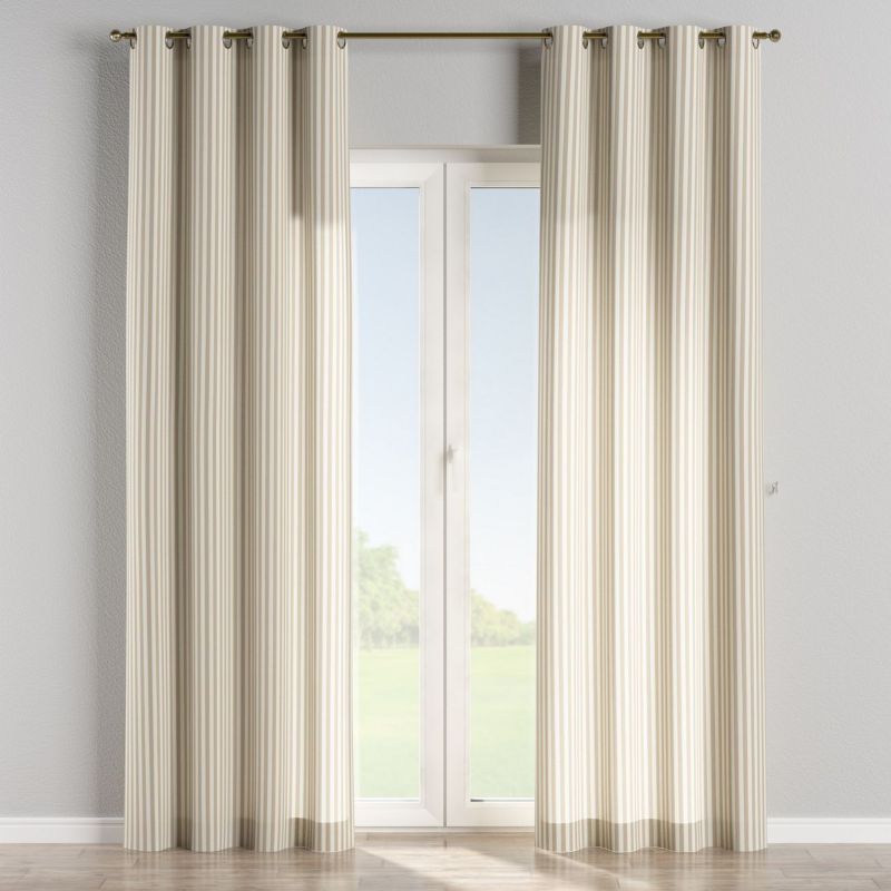 Zasłona na kółkach Dekoria 130x260 cm Quadro 1,5 cm beżowo-białe pasy 1 szt.