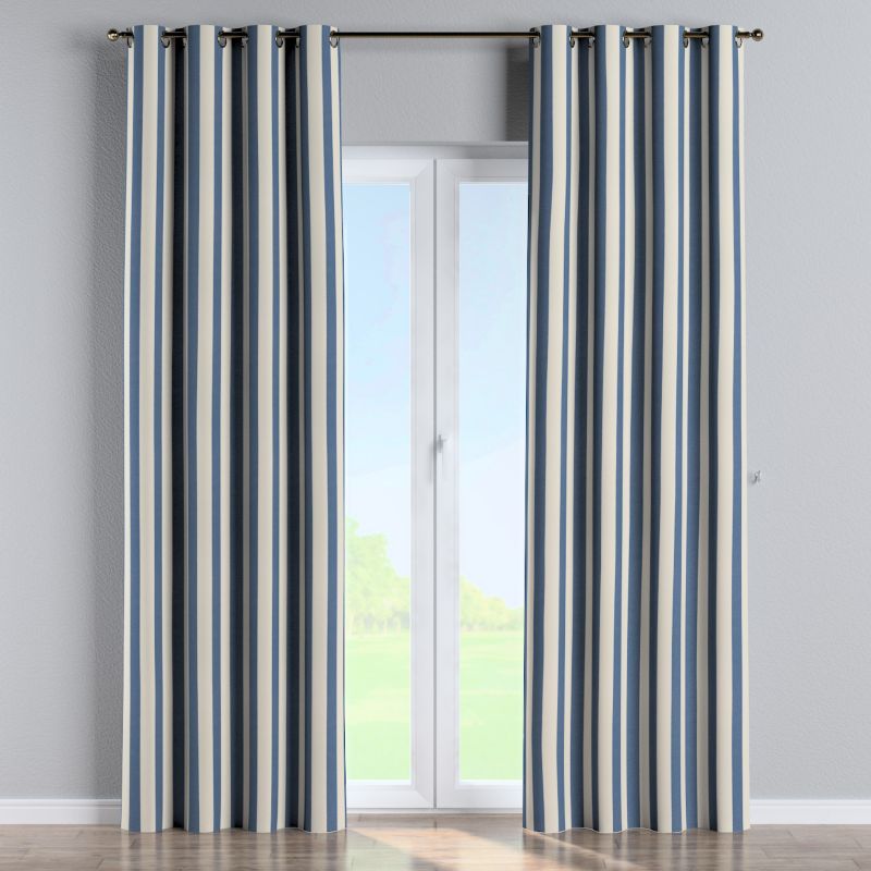 Zasłona na kółkach Dekoria 130x260 cm Quadro 5,5 cm niebiesko-białe pionowe pasy 1 szt.