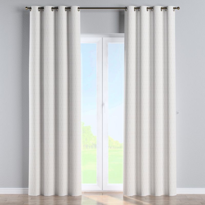 Zasłona na kółkach Dekoria 130x260 cm Sunny beżowe trójkąty na kremowo-białym tle 1 szt.