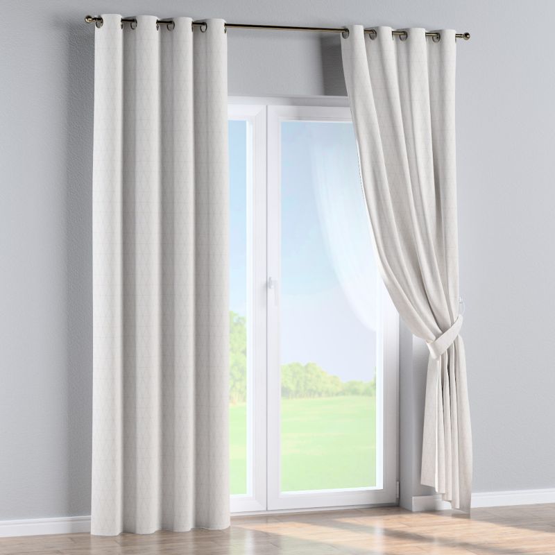Zasłona na kółkach Dekoria 130x260 cm Sunny beżowe trójkąty na kremowo-białym tle 1 szt.