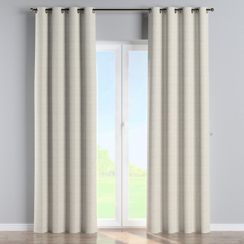 Zasłona na kółkach Dekoria 130x260 cm Sunny trójkąty na beżowo-lnianym tle 1 szt.
