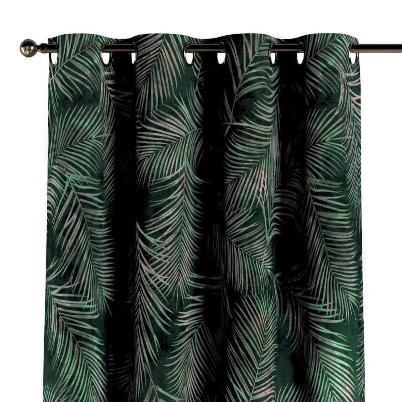 Zasłona na kółkach Dekoria 130x260 cm Velvet liscie na zielonym tle 1 szt.
