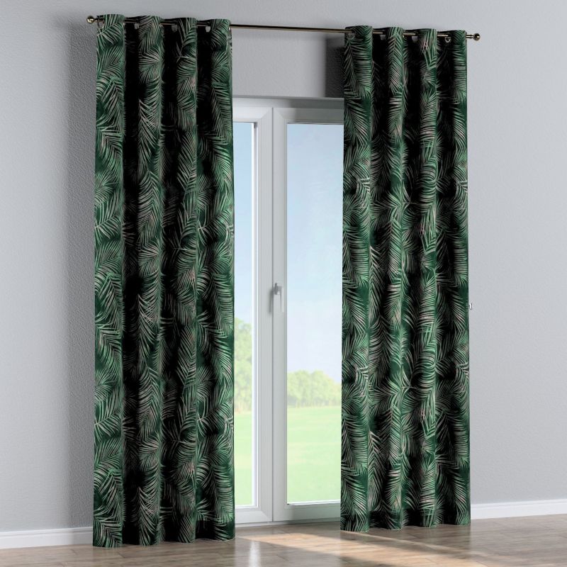 Zasłona na kółkach Dekoria 130x260 cm Velvet liscie na zielonym tle 1 szt.