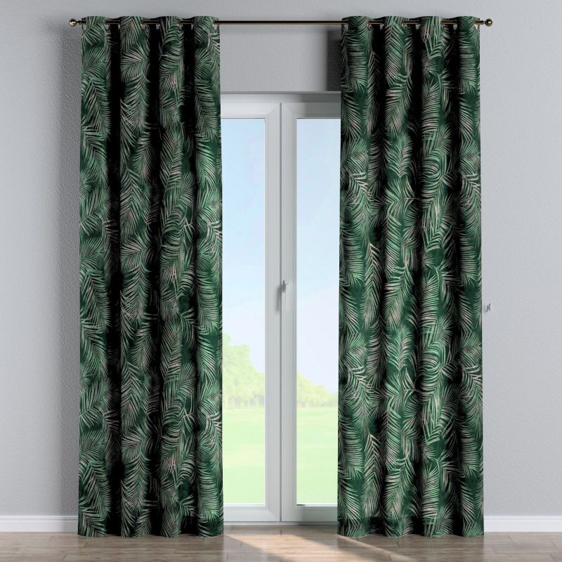 Zasłona na kółkach Dekoria 130x260 cm Velvet liscie na zielonym tle 1 szt.