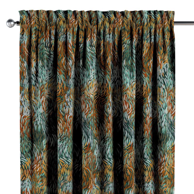 Zasłona na kanale z grzywką 1 szt. 130 x 245 cm Dekoria abstrakcyjny zielono-pomarańczowy wzór  1 szt.