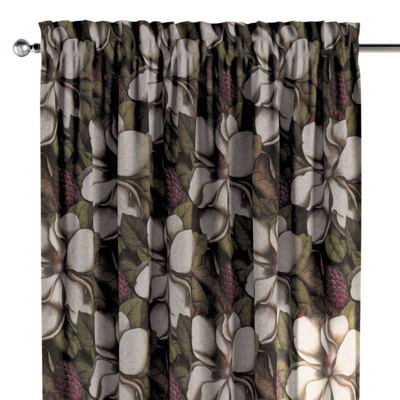Zasłona na kanale z grzywką 1 szt. 130 x 245 cm Dekoria beżowo-zielony motyw kwiatowy 1 szt.
