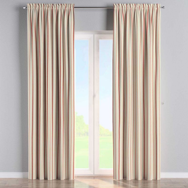 Zasłona na kanale z grzywką 1 szt. 130 x 245 cm Dekoria czerwone paski na tle ecru 1 szt.