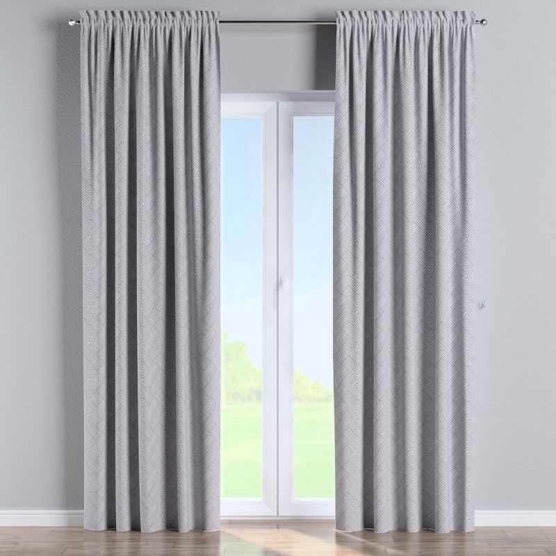 Zasłona na kanale z grzywką 1 szt. 130 x 260 cm Dekoria szare wzory geometryczne 1 szt.