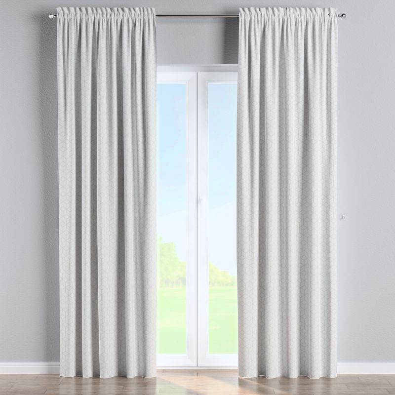Zasłona na kanale z grzywką 1 szt. 130 x 260 cm Dekoria wzór sześcianów na białym tle 1 szt.