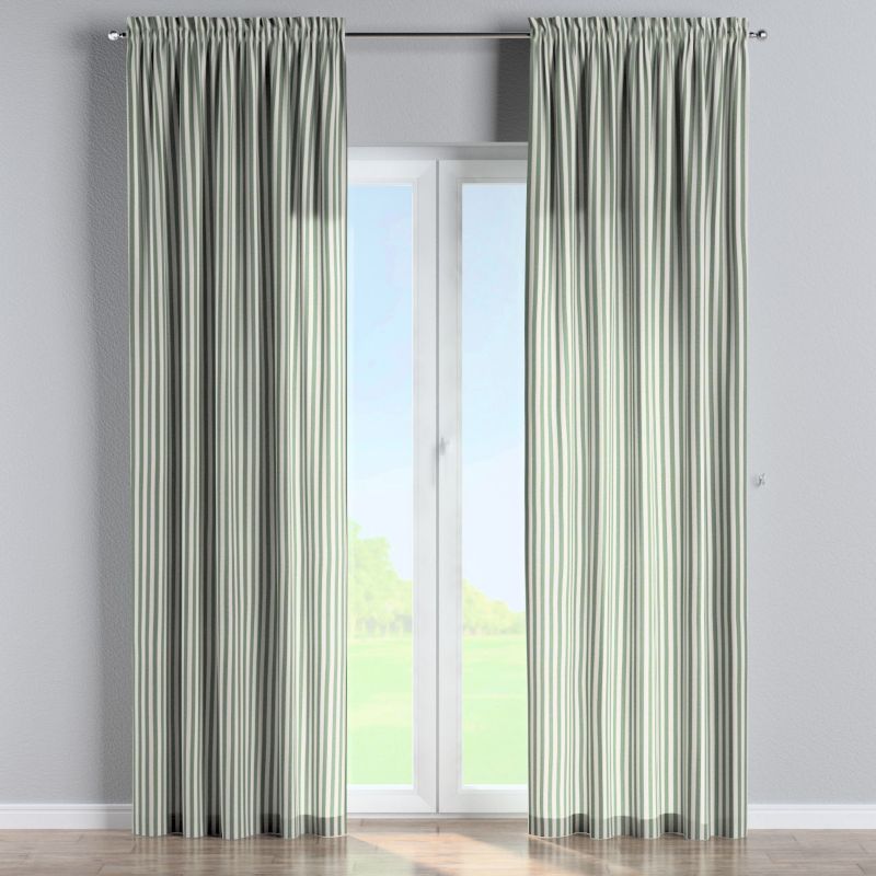Zasłona na kanale z grzywką 1 szt. 130 x 260 cm Dekoria zielono-białe pasy (1,5cm) 1 szt.