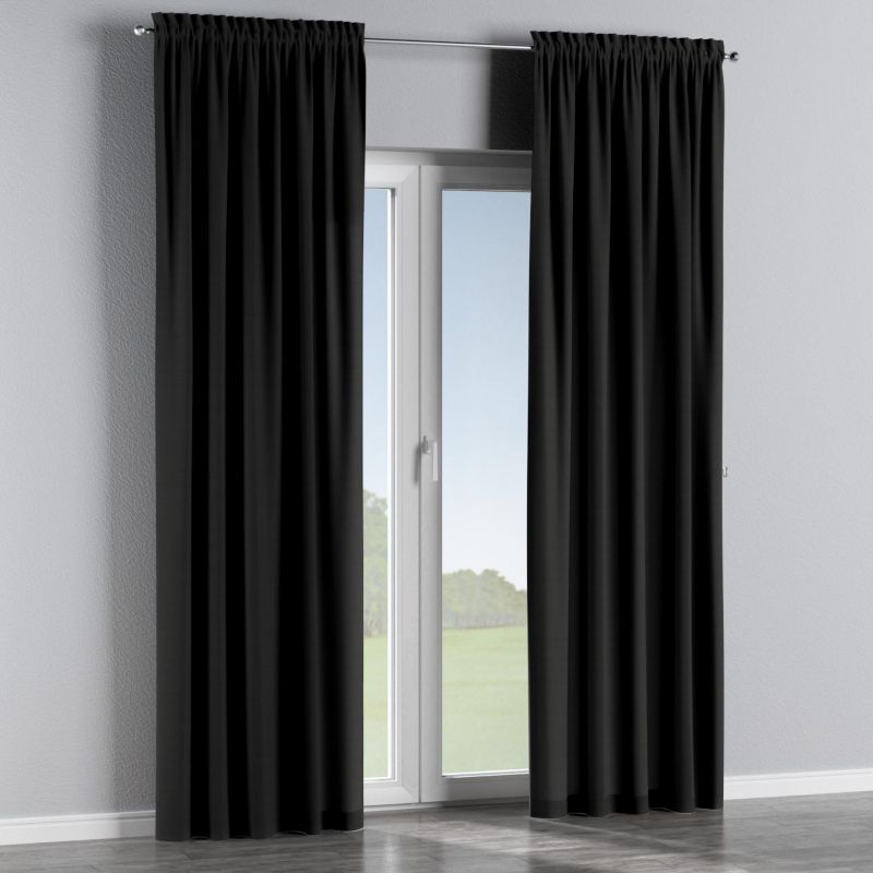 Zasłona na kanale z grzywką Dekoria 130x245 cm Cotton Panama Shadow grey grafitowy 1 szt.