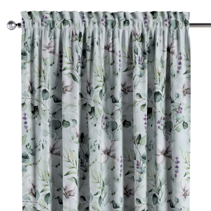 Zasłona na kanale z grzywką Dekoria 130x245 cm Flowers magnolie na miętowym tle 1 szt.