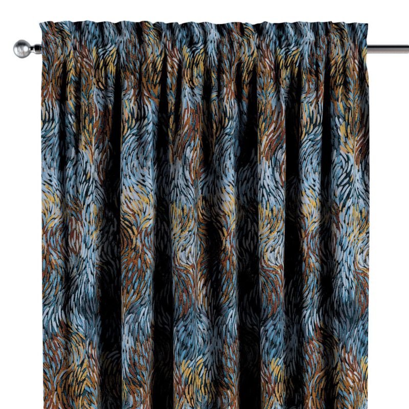 Zasłona na kanale z grzywką Dekoria 130x245 cm Intenso Premium abstrakcyjny niebiesko-pomarańczowy wzór 1 szt.
