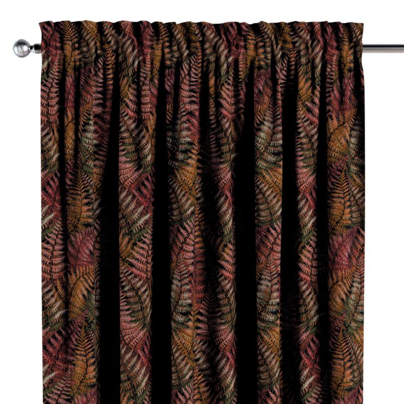Zasłona na kanale z grzywką Dekoria 130x245 cm Intenso Premium bordowo-złote liście paproci 1 szt.