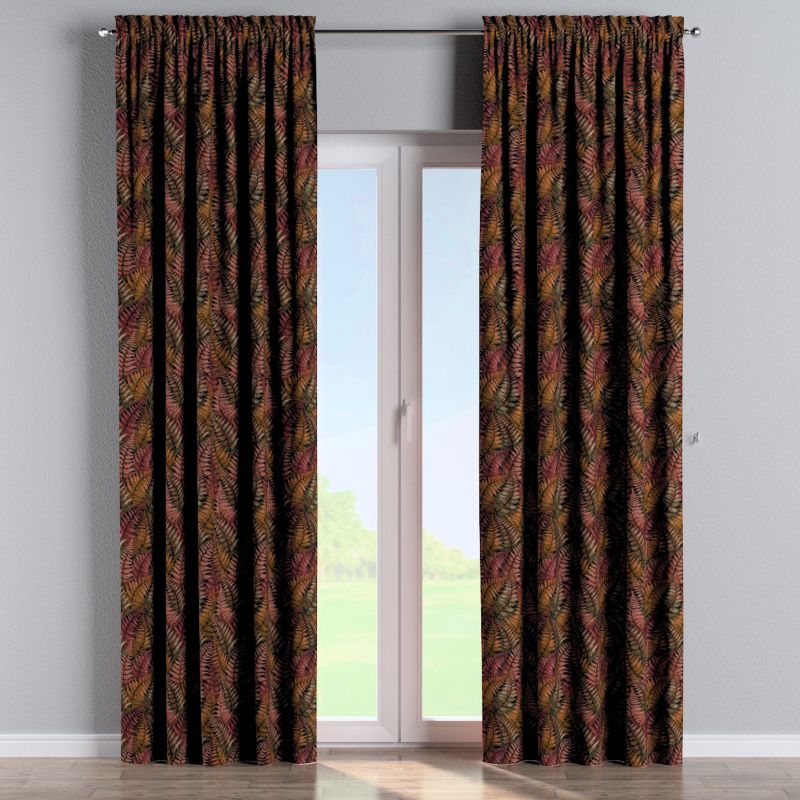 Zasłona na kanale z grzywką Dekoria 130x245 cm Intenso Premium bordowo-złote liście paproci 1 szt.