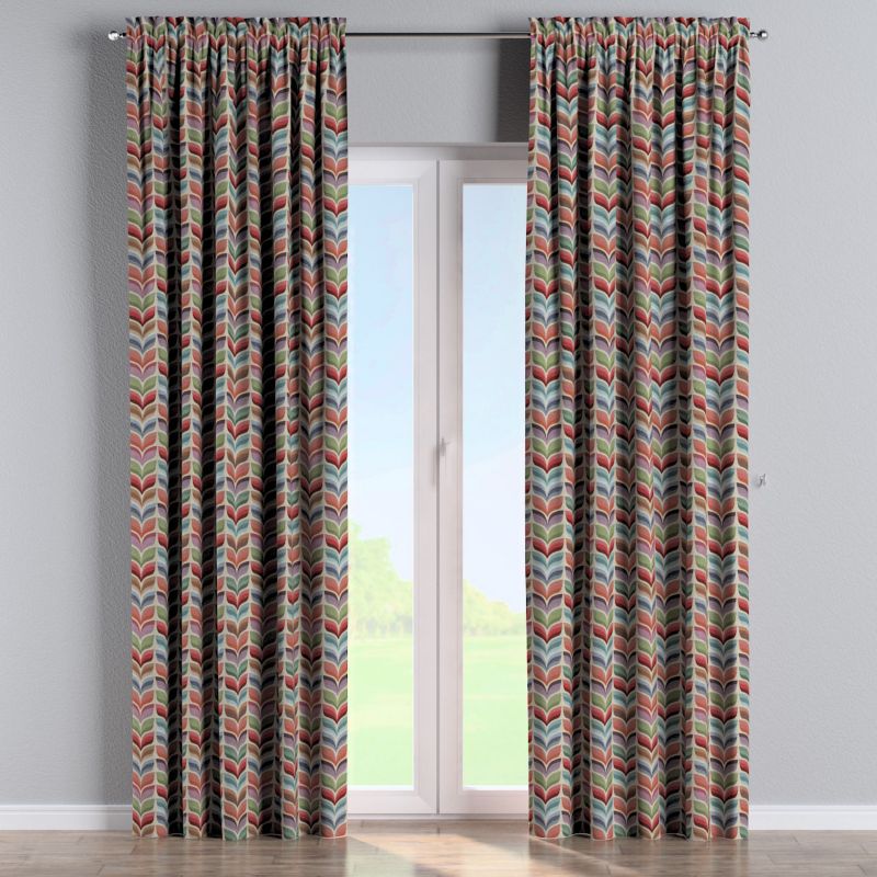 Zasłona na kanale z grzywką Dekoria 130x245 cm Intenso Premium różowo-niebieski motyw roślinny 1 szt.