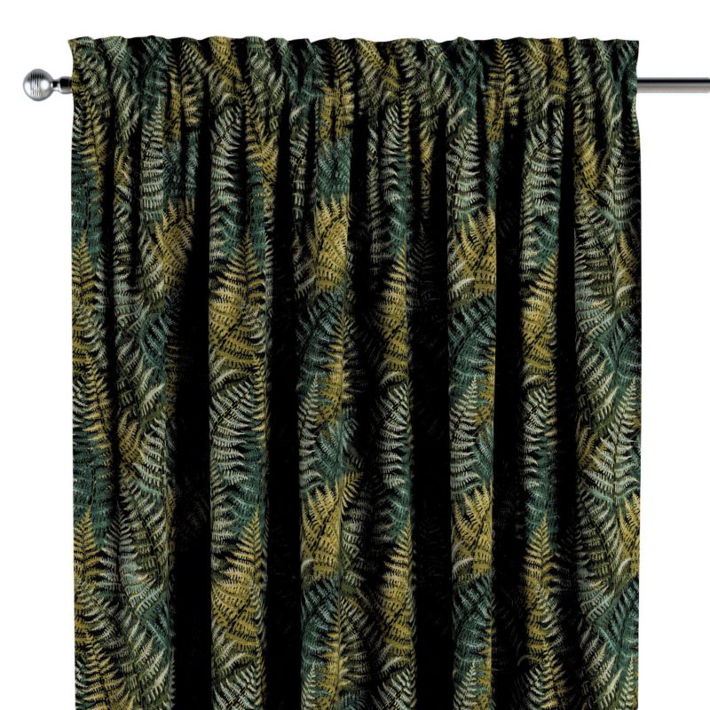 Zasłona na kanale z grzywką Dekoria 130x245 cm Intenso Premium zielone liście paproci 1 szt.