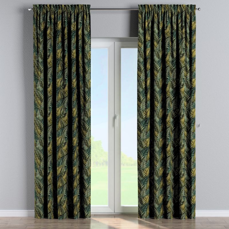 Zasłona na kanale z grzywką Dekoria 130x245 cm Intenso Premium zielone liście paproci 1 szt.
