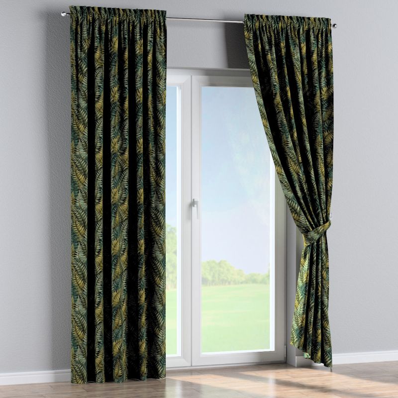 Zasłona na kanale z grzywką Dekoria 130x245 cm Intenso Premium zielone liście paproci 1 szt.