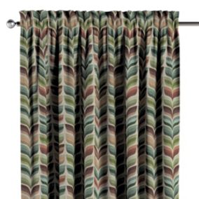 Zasłona na kanale z grzywką Dekoria 130x245 cm Intenso Premium zielono-beżowy motyw roślinny 1 szt.
