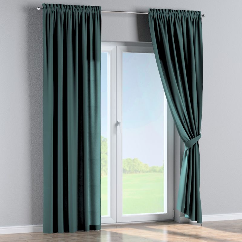Zasłona na kanale z grzywką Dekoria 130x245 cm Linen zgaszona szmaragdowa zieleń 1 szt.
