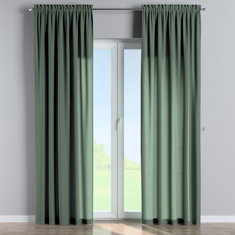 Zasłona na kanale z grzywką Dekoria 130x245 cm Linen zgaszony zielony 1 szt.